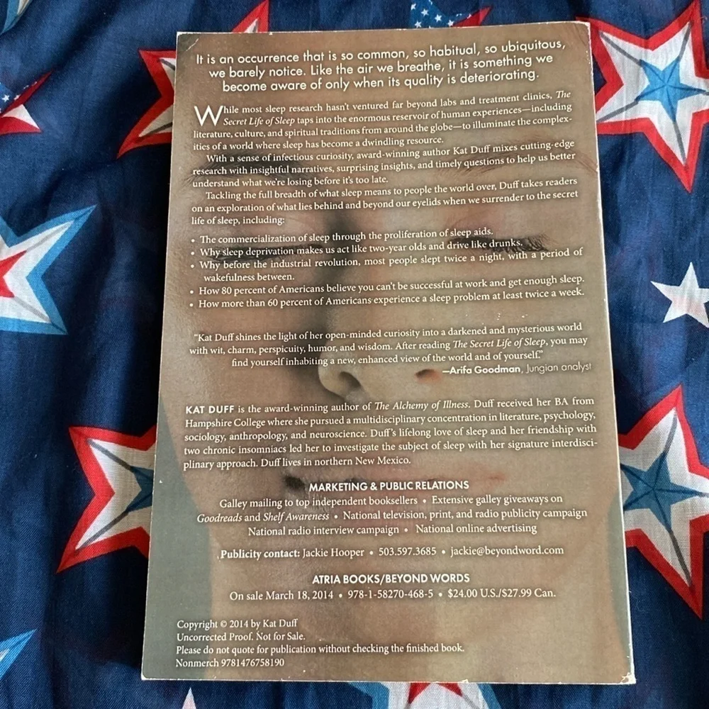 The Secret Life of Sleep Kat Duff 2014 Advanced Uncorrected Proofs Book